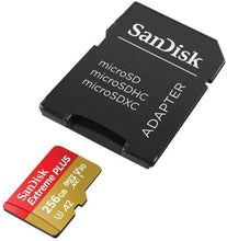 Load image into Gallery viewer, SanDisk Extreme Plus 256GB microSDXC Card with Adapter UHS-I, U3, A2, V30 - SDSQXBZ-256G-ANCMA