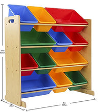 Load image into Gallery viewer, Tot Tutors Kids' Toy Storage Organizer with 12 Plastic Bins, Natural/Primary (Primary Collection)