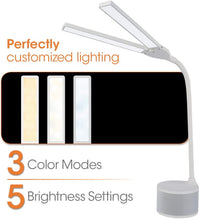 Load image into Gallery viewer, OttLite LED Dual Head Desk Lamp with Bluetooth Speaker, White