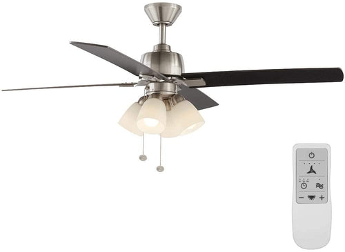 Hampton Bay Malone 54 in. LED Indoor Brushed Nickel Ceiling Fan with Light Kit Works with Google Assistant and Alexa