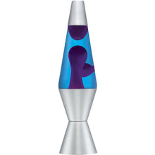 Load image into Gallery viewer, Lava the Original 14.5-Inch Silver Base  Lamp with Purple Wax in Blue Liquid
