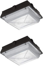 Load image into Gallery viewer, Commercial Electric Square 1-Light 50-Watt Bronze Integrated LED Outdoor Canopy with Flush Mount with 5200 Lumens and DLC-Rating (2-Pack)