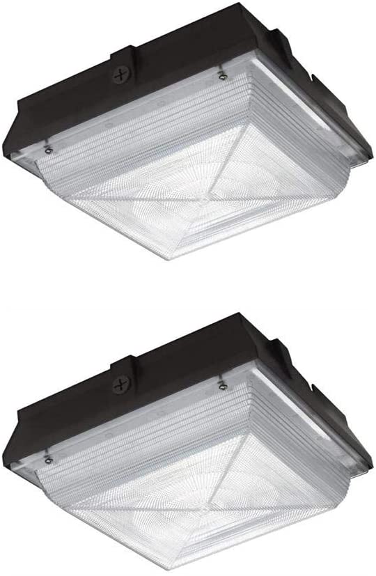 Commercial Electric Square 1-Light 50-Watt Bronze Integrated LED Outdoor Canopy with Flush Mount with 5200 Lumens and DLC-Rating (2-Pack)
