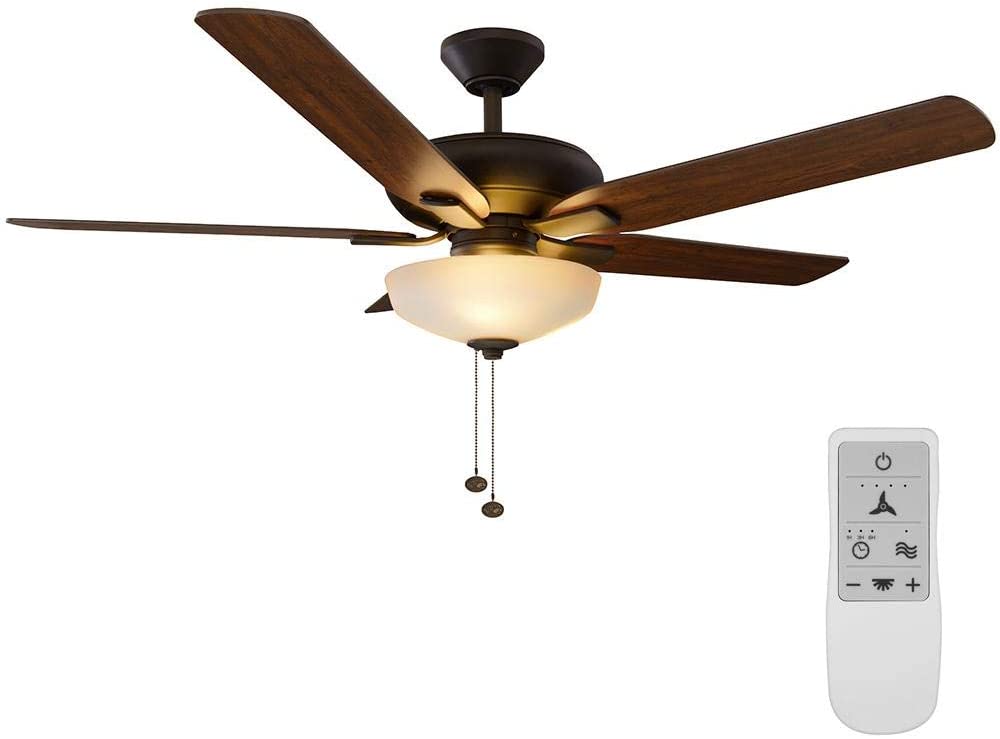 Hampton Bay Holly Springs 52 in. Oil-Rubbed Bronze LED Ceiling Fan with Light Kit Works with Google Assistant and Alexa