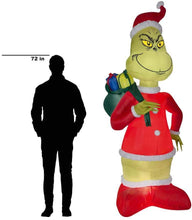 Load image into Gallery viewer, Inflatable Grinch Steals Christmas in Santa Suit with Sack 8 ft. H x 4.23 ft. W