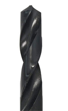 Load image into Gallery viewer, Drill America High Speed Steel Reduced Shank Drill Bit, (33/64&quot; - 1-1/2&quot; by 64ths) Black Oxide Finish, Conventional 118 Degree Point, DWDRSD Series