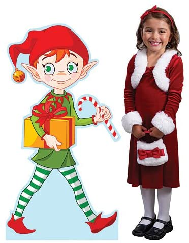 3 ft. 10 in. Christmas Elf Standee Standup Photo Booth Prop Background Backdrop Party Decoration Decor Scene Setter Cardboard Cutout