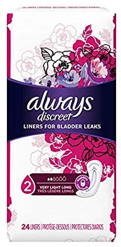 Always Discreet Incontinence Bladder Liners - Very Light - Long Length - 24 Count