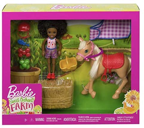 Barbie Sweet Orchard Farm Chelsea Doll & Pony 7 Piece Set-Black Chelsea Doll
