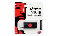 Load image into Gallery viewer, Kingston Digital DT106/64GB USB 3.0 DataTraveler 106 Flash Drive Type-A USB Memory Stick backwards compatible with 2.0 USB up to 100 MB/s