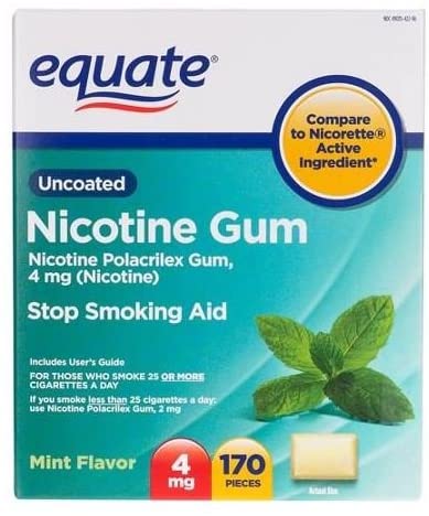 Equate - Nicotine Gum Polacrilex 4 mg, Stop Smoking Aid, Mint Flavor, 170 Pieces
