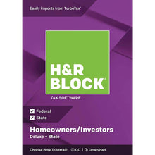Load image into Gallery viewer, H&amp;R Block Deluxe + State 2018 Homeowners/Investors Tax Software, Traditional Disc