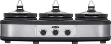 Load image into Gallery viewer, BELLA 14484 (3 x 2.5-Quart) Triple Slow Cooker with Lid Rests, Stoneware Pots, Serving Spoons and Bella Slow Cooker Recipe Book