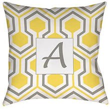 Load image into Gallery viewer, Manual Woodworkers &amp; Weavers Square Indoor/Outdoor Pillow, 16-Inch, Monogrammed Letter A, Yellow Honeycomb