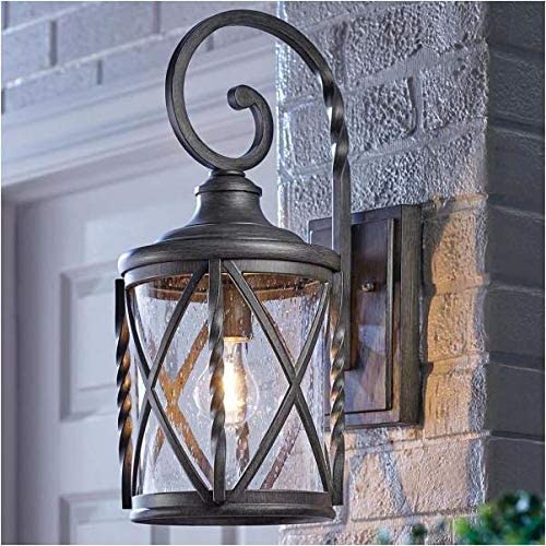 Home Decorators Collection 1-Light Antique Pewter 18.75 in. Outdoor Wall Lantern with Seeded Glass