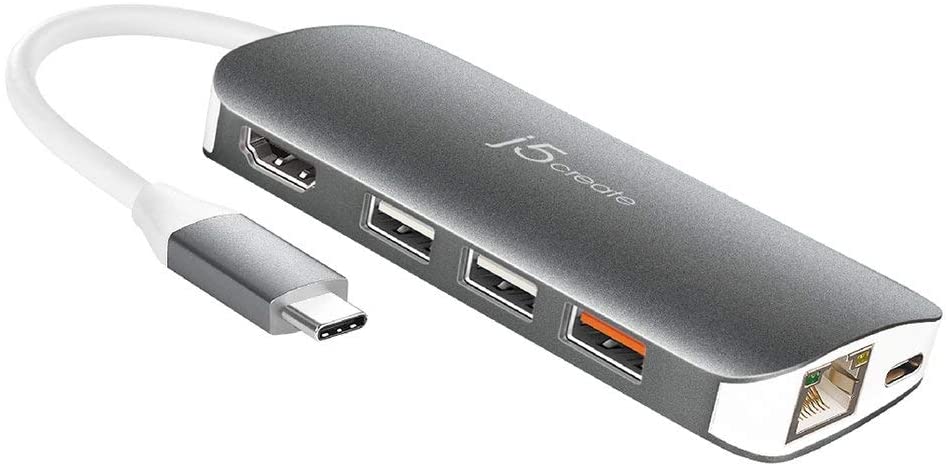 j5create USB-C 9-in-1 Multi Adapter Multi Adapter HDMI/Ethernet/USB 3.1, SD and MicroSD/PD 3.0 | 4K HDMI for MacBook | ChromeBook |USB-C Devices