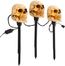 Load image into Gallery viewer, Gemmy Lightshow Flickering Skulls Halloween Pathway Markers (3-Count)