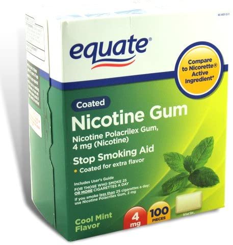 Equate - Nicotine Gum 4 mg, Coated, Cool Mint Flavor, 100 Pieces