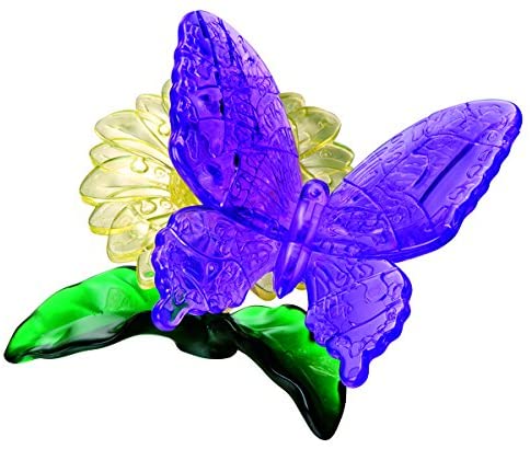 BePuzzled Original 3D Crystal Jigsaw Puzzle - Butterfly & Flower Animal Assembly Brain Teaser, Fun Model Toy Gift Decoration for Adults & Kids Age 12 and Up, 41 Pieces (Level 1)