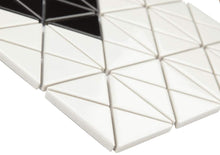 Load image into Gallery viewer, SomerTile ADS2GWWB Tri Single Diamond Porcelain Mosaic Floor and Wall Tile, 10.13"x10.13", Glossy White with Black, 10 Pieces