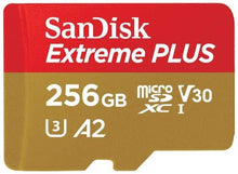 Load image into Gallery viewer, SanDisk Extreme Plus 256GB microSDXC Card with Adapter UHS-I, U3, A2, V30 - SDSQXBZ-256G-ANCMA