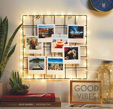 Load image into Gallery viewer, Merkury Innovations Light Up LED Photo Clip Grid with Photo Clips,Grid Panel Decorative Iron Rack Clip Photograph Wall Hanging Picture Wall, Ins Art Display PhotoWall, (Square)