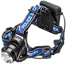 Load image into Gallery viewer, Police Security Elite Blackout Headlamp - T6 LED - 615 Lumen - 7 Hour Battery Life - Camping, Walking, Fishing - Weather Resistant - Strong and Durable - High/Low/Flash