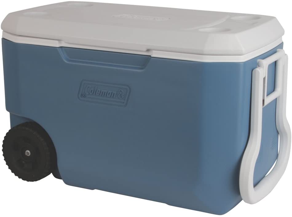 Coleman 62-Quart Xtreme 5-Day Heavy-Duty Cooler with Wheels, Blue/White