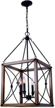 Load image into Gallery viewer, Open Cage 4-Light Painted Wood with Vintage Black Pendant