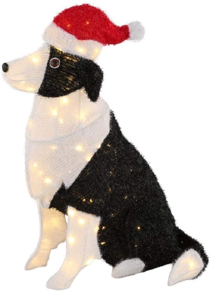 30 in. 150-Light Tinsel Dog with Santa Hat