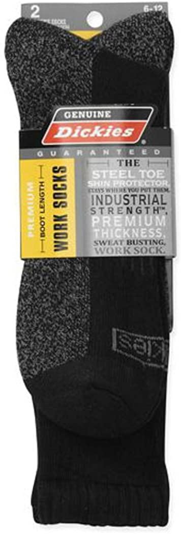 Dickies Genuine Mens 2-Pair Boot Length Work Socks - Black With Grey 6-12