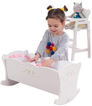 Load image into Gallery viewer, KidKraft Tiffany Bow Scalloped-Edge Wooden Lil Doll Rocking Cradle with Comforter, Pad and Pillow - White