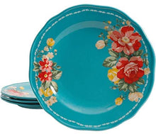 Load image into Gallery viewer, The Pioneer Woman Vintage Floral Teal 8.5" Salad Plate Set, Set of 4