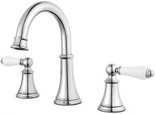 Load image into Gallery viewer, Price Pfister Courant LF-049-COPC Polished Chrome 8" - 15" Widespread Lavatory Faucet with Porcelain Handles