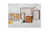 Load image into Gallery viewer, Kitchen Aid Classic 5 piece Nonstick Bakeware Set Silver Square Loaf Muffin Cake Jelly Roll Pan Dishwasher Safe KB2CNSS5