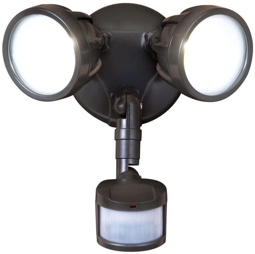 All-Pro 180-Degree Bronze Motion Activated Sensor Twin-Head Round Outdoor Integrated LED Security Flood Light