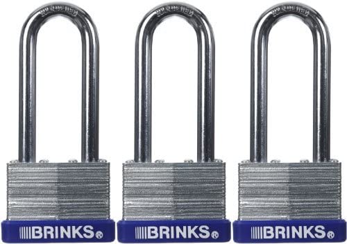 Brinks 162-44302 44mm Laminated Steel Padlock with 2-Inch Shackle, 3-Pack