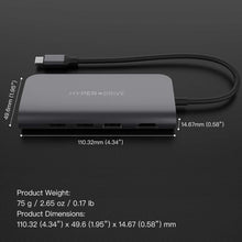 Load image into Gallery viewer, HyperDrive USB-C Hub Adapter for iPad Pro, MacBook Pro/Air, Power 9-in-1 USBC Hub Dongle with 4K HDMI, USB-C PD, Gigabit Ethernet, Audio Jack, 3X USB 3.0, Micro/SD Card Slots