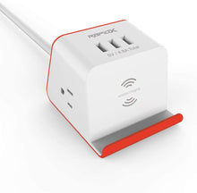 Load image into Gallery viewer, MyDesktop Wireless Charging Stand with 3 USB Ports and 2 Power Outlets for iPhone, Android, Tablets and Laptops