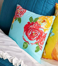 Load image into Gallery viewer, Decorative Rose Pillow 16x16 100% Cotton Canvas Face and Reverse Teal