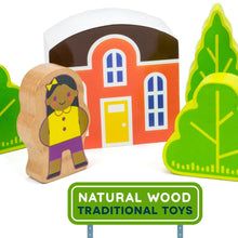 Load image into Gallery viewer, Imagination Generation Blocktown Little Wooden People Play Set, 22 Pieces Including Characters, Houses, Trees and More