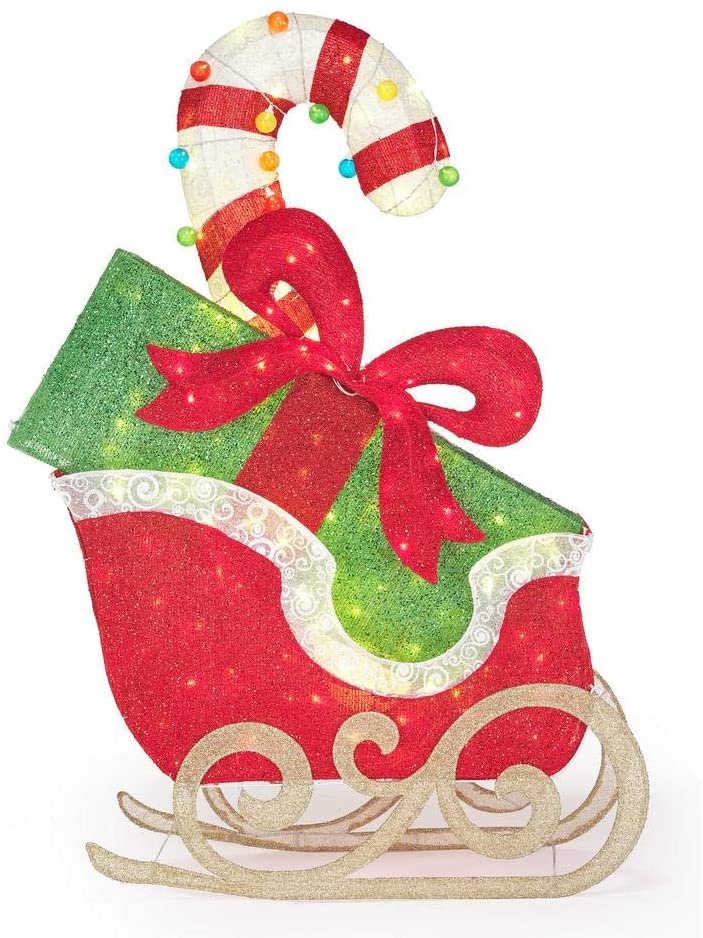 Home Accents Holiday 61 in Cool White 120-Light LED Sleigh with Presents