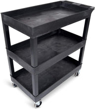 Load image into Gallery viewer, Luxor Mobile 32" x 18" Home Office Multipurpose Heavy Duty Service Utiltiy 3 Shelf Tub Storage Cart - Black