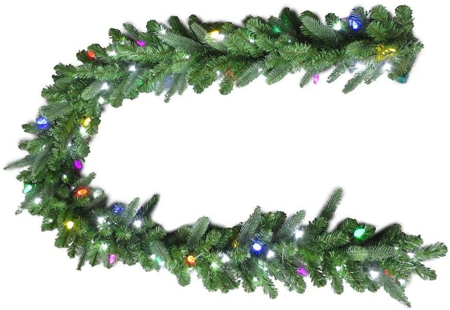 Home Accents Holiday 9 ft. Royal Grand Spruce Artificial Garland with Cool White and Multi Lights