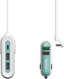 RapidX X5 Plus 5 -Port USB Car Charger with Detachable Cable