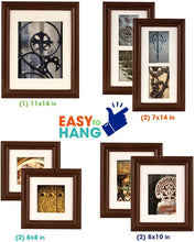 Load image into Gallery viewer, Pinnacle Frames and Accents Gallery Perfect 7 Piece Walnut Wood Photo Frame Wall Gallery Kit