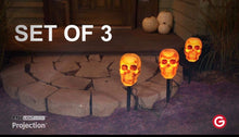 Load image into Gallery viewer, Gemmy Lightshow Flickering Skulls Halloween Pathway Markers (3-Count)
