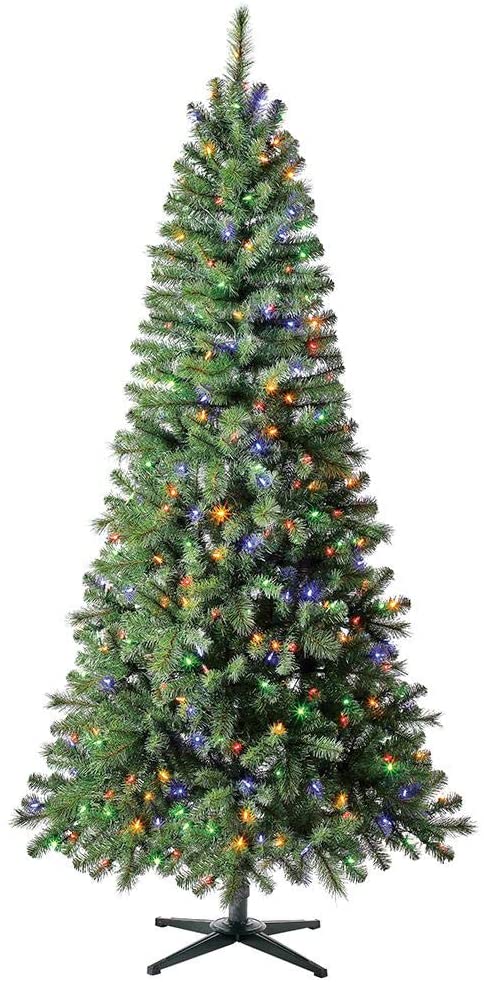 Home Accents Holiday 7 ft Wesley Long Needle Pine Slim LED Pre-Lit Artificial Christmas Tree with 350 Color Changing Lights