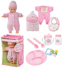 Load image into Gallery viewer, Toysmith Deluxe Baby Ensemble 12- Piece Doll Playset - 11 1/2" soft body doll with change of clothes (clothing may vary)