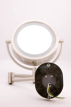 Load image into Gallery viewer, Jerdon Hard-Wired 8-Inch Two-Sided Swivel Halo Lighted Wall Mount Mirror with 5x Magnification, 14-Inch Extension